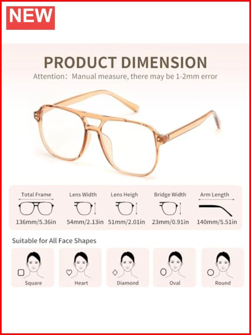 Blue Light Blocking Square Pilot Reading Glasses for Women Men, Anti Eyestrain